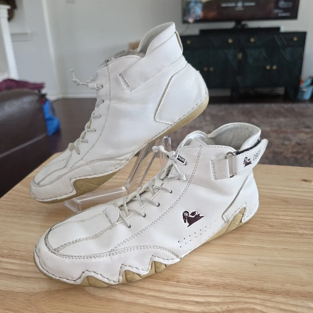 Dbeck White Boxing Wrestling Shoes Men's 40  Leather Chukka Boots Soft 7.5 US